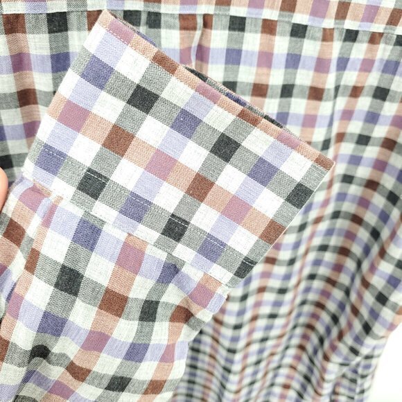 Peter Millar 100% Cotton Check Plaid Button Down Shirt L Gray/Red - Picture 14 of 16